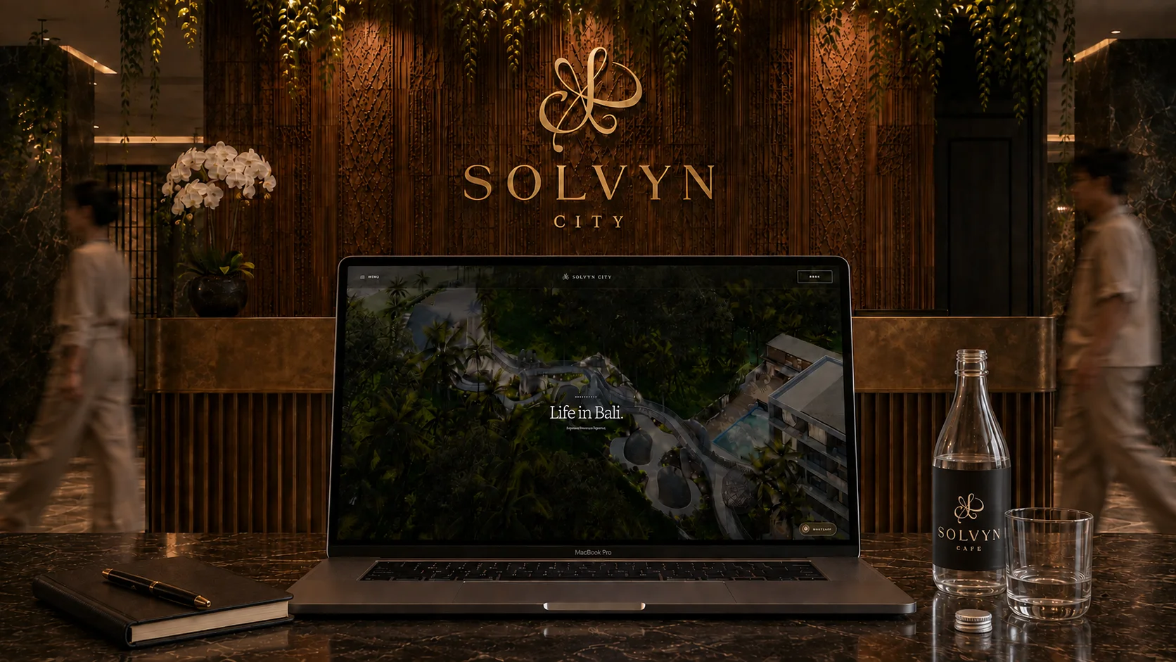 Branded Solvyn City website and hospitality mockup